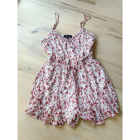 Y2k Floral Print Romper Womens Size Small Red White spaghetti straps Ruffles - Picture 7 of 7